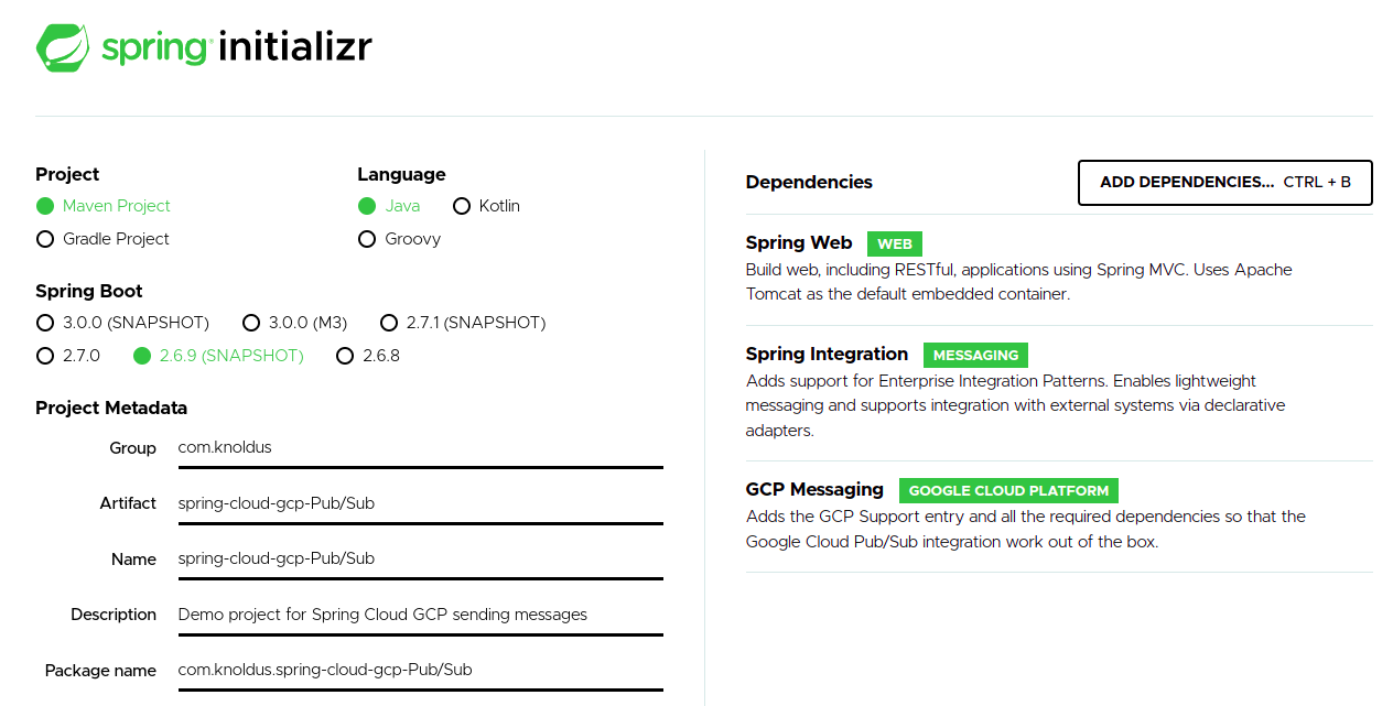Spring Initializr Configuration