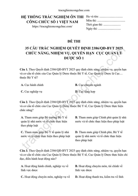 35-cau-trac-nghiem-Quyet-dinh-2386-QD-BYT-2025-chuc-nang-nhiem-vu-quyen-han-Cuc-Quan-ly-Duoc-so-1-1