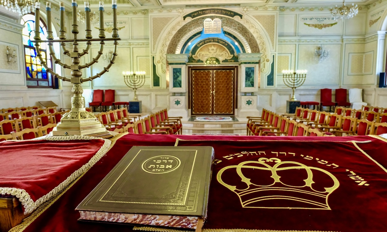 The interior of a historic synagogue