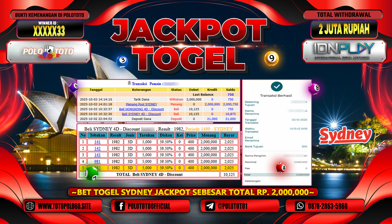 POLOTOTO JACKPOT TOGEL POOL SYDNEY Rp.2.000.000,- LUNAS