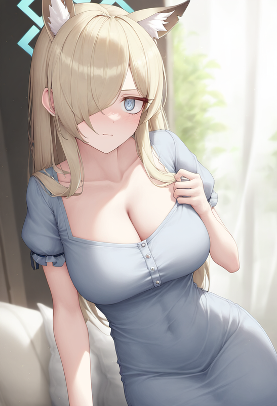 depth of field, 1girl, kanna (blue archive), collarbone cleavage, short sleeves, s-1346037209