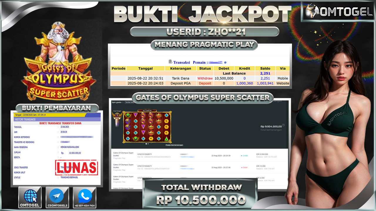 OMTOGEL JACKPOT PRAGMATIC PLAY GATES OF OLYMPUS SUPER SCATTER 10 JUTA DI BAYAR LUNAS ,-