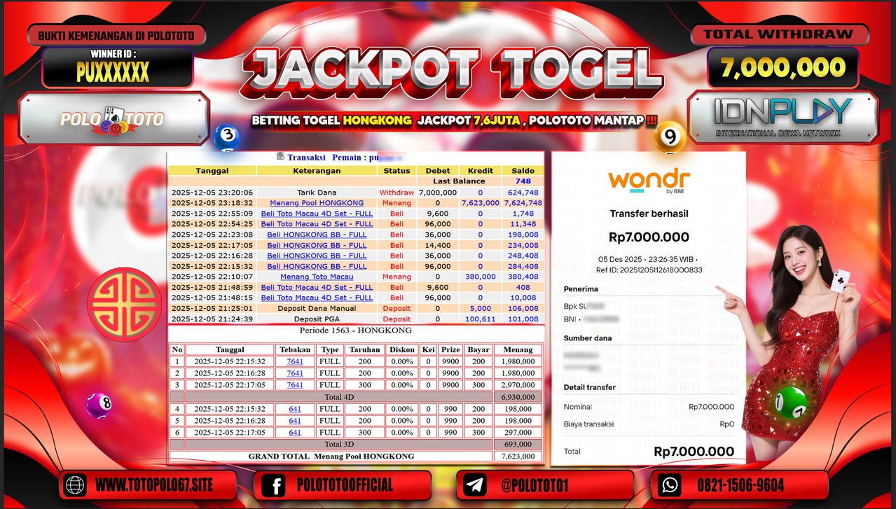 POLOTOTO JACKPOT TOGEL MENANG HONGKONG LOTTO Rp.7.000.000,- LUNAS