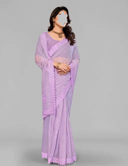 SHIMMER SAREE WITH MIRROR WORK AND CHEMICAL LACE AND DIMOND HAND WORK_COLOR6(R104)