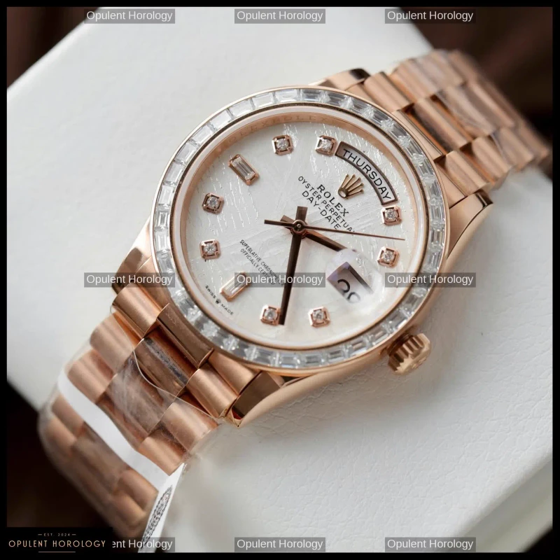 Rolex Day-Date 36 Real Gold Plated Meteorite Dial Baguette Moissanite