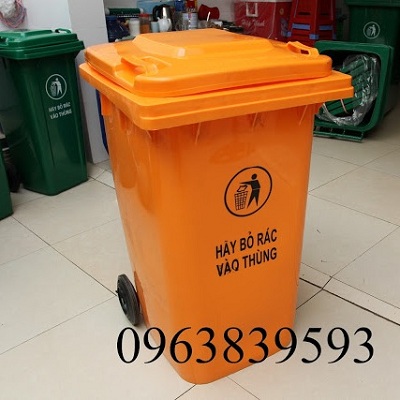 Thùng rác công cộng 240L nắp kín đựng rác ngoài trời./ 0963.839.593 Ms.Loan Thung-240l-cam