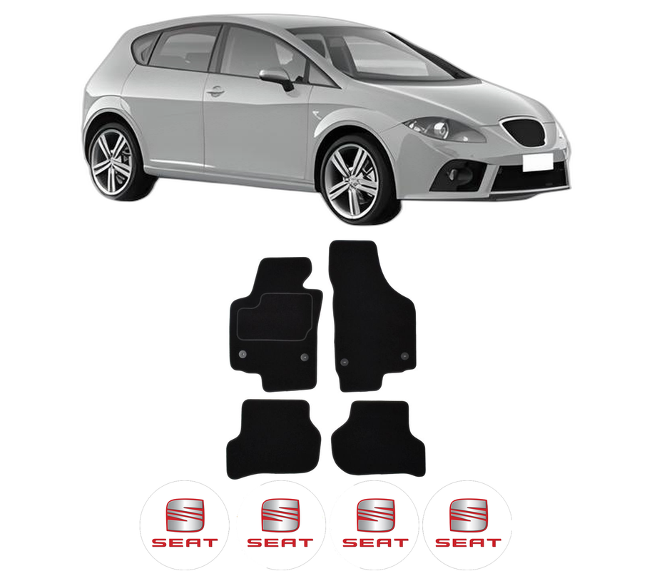 Set Covorase Presuri SEAT LEON (1P1) din 2005-2012, Auto, Material Textil Mocheta, 4 Stickere auto cu SEAT
