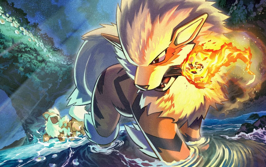 arcanine-and-growlithe-pokemon-drawn-by-