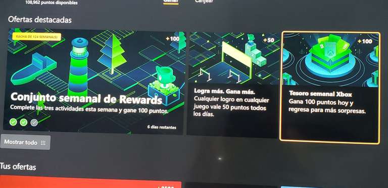 Xbox Microsoft Rewards: Tesoro Semanal 
