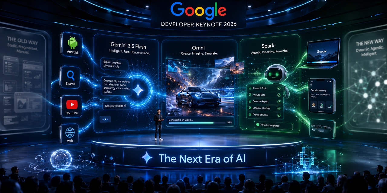 Google I/O 2026: Gemini 3.5 Flash, Omni, Spark e o futuro onde a IA não só responde — ela age por você