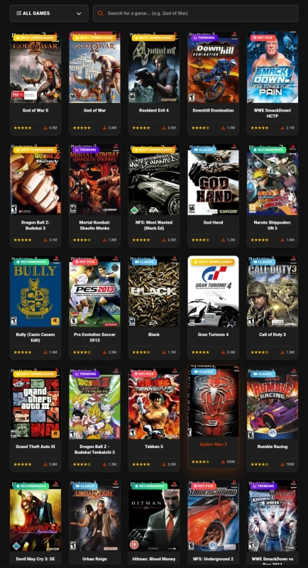 PS2 ROM collection available on AndroidGameHub with 1000+ titles