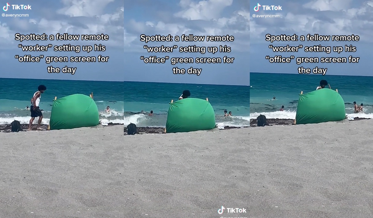 Joven instala un croma en la playa para que piensen que trabaja desde casa