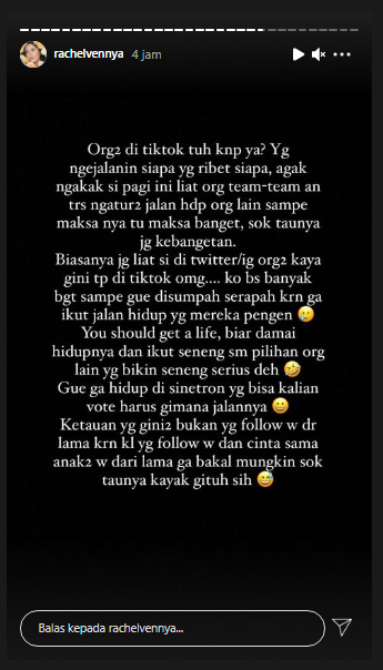 Rachel Vennya kesal dengan orang-orang yang sok tahu tentang hidupnya