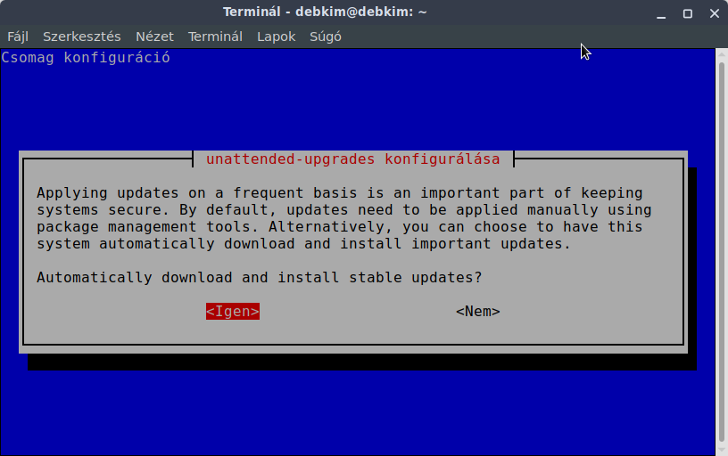 sudo dpkg-reconfigure unattended-upgrades (Yes / Igen)