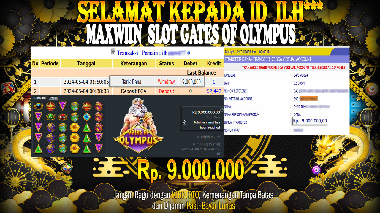 MAXWIN !!! MODAL PULUHAN RIBU DAPAT MENANG BESAR DI SLOT GATES OF OLYMPUS SEBESAR Rp 9,000,000 LANGSUNG DI BAYAR KIKOTOTO !!!!