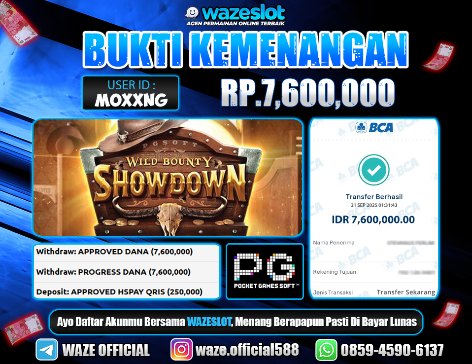 BUKTI KEMENANGAN 21 SEPTEMBER 2025 GAME WILD BOUNTY SHOWDOWN ( PG SOFT )