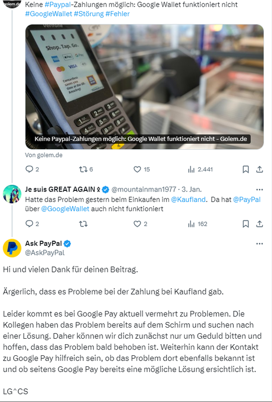 Google Pay Paypal-Problem