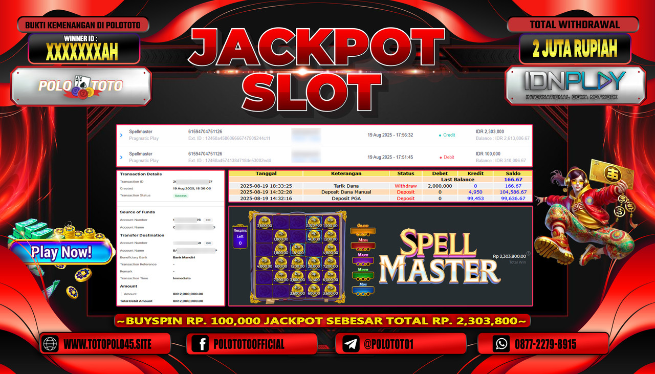 POLOTOTO JACKPOT SLOT SPELLMASTER Rp.2.000.000,- LUNAS