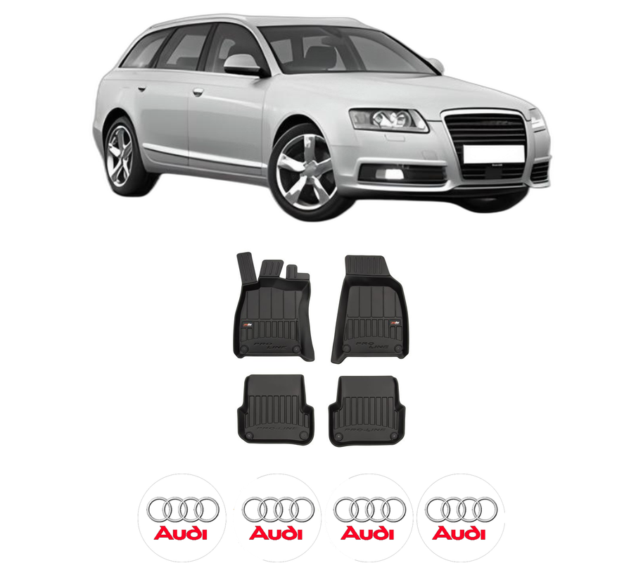 Set covorase presuri AUDI A6 Allroad C6 (4FH) din 2006-2011, auto, din cauciuc thermoplastic, 4 Stickere auto cu AUDI