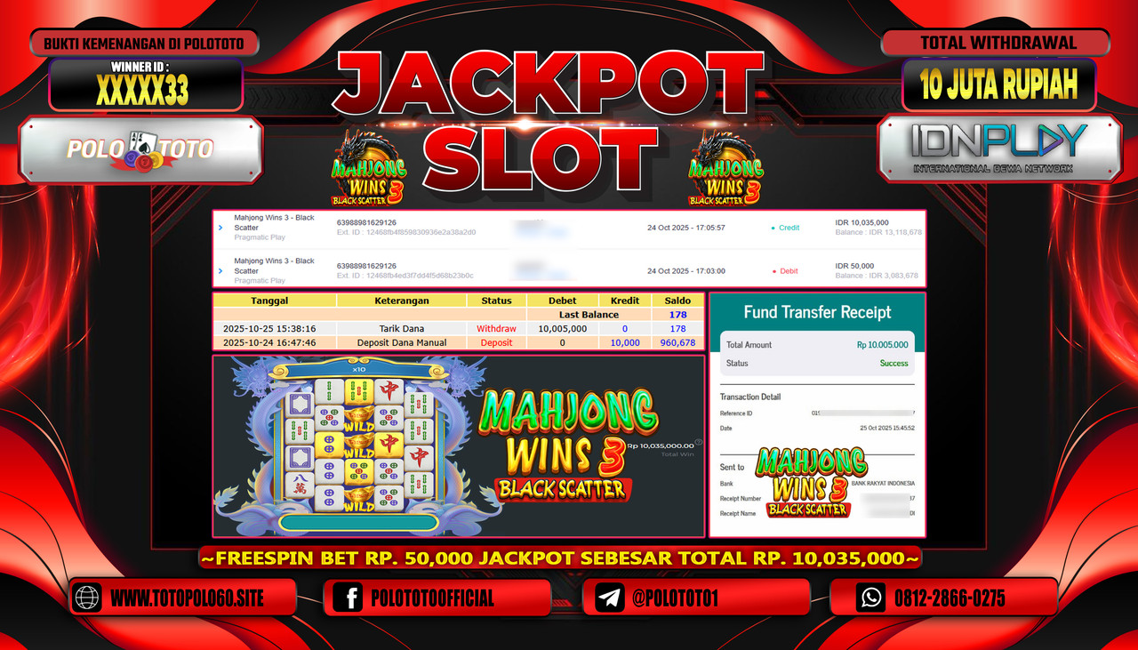 POLOTOTO JACKPOT SLOT MAHJONG WINS 3 - BLACK SCATTER Rp.10.000.000,- LUNAS