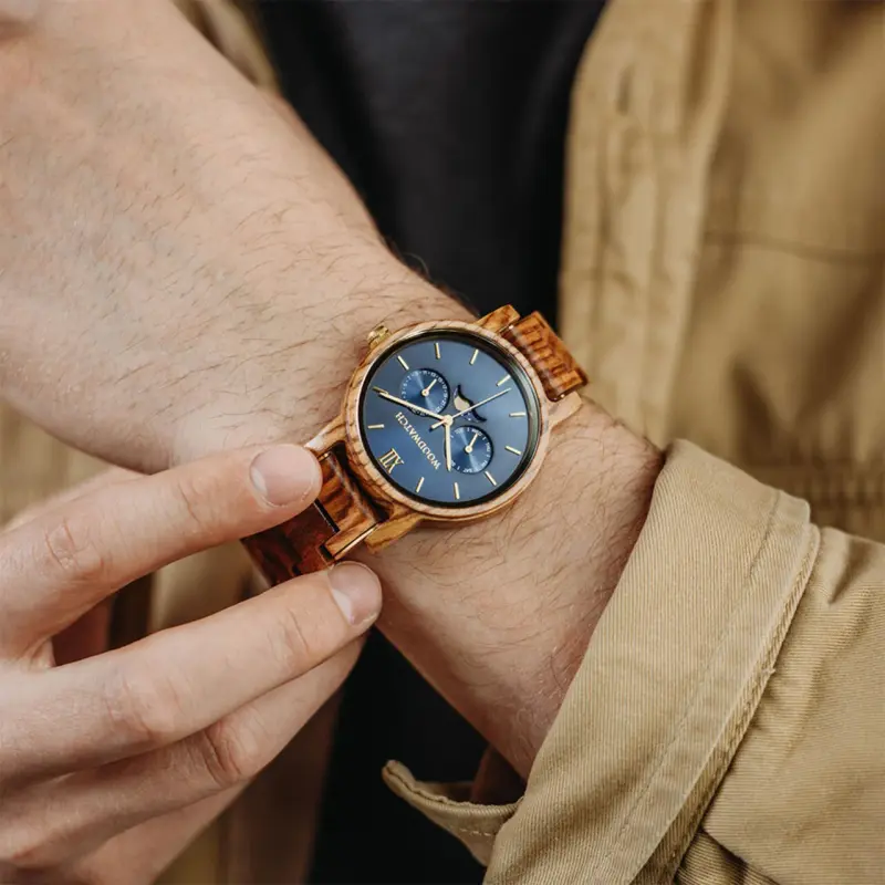 WoodWatch Sailor orologio moonphase – idea regalo personalizzata per un nuovo lavoro
