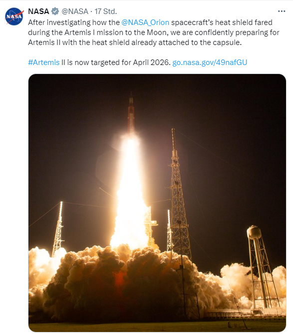 NASA-Mitteilung zu Artemis II und III