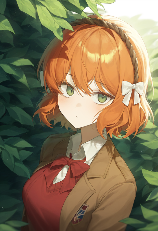 depth of field, 1girl, ishmael (limbus company), short hair, orange hair, {{gree s-1281696081