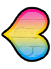 A sideways heart resembling the pansexual pride flag pointing left.