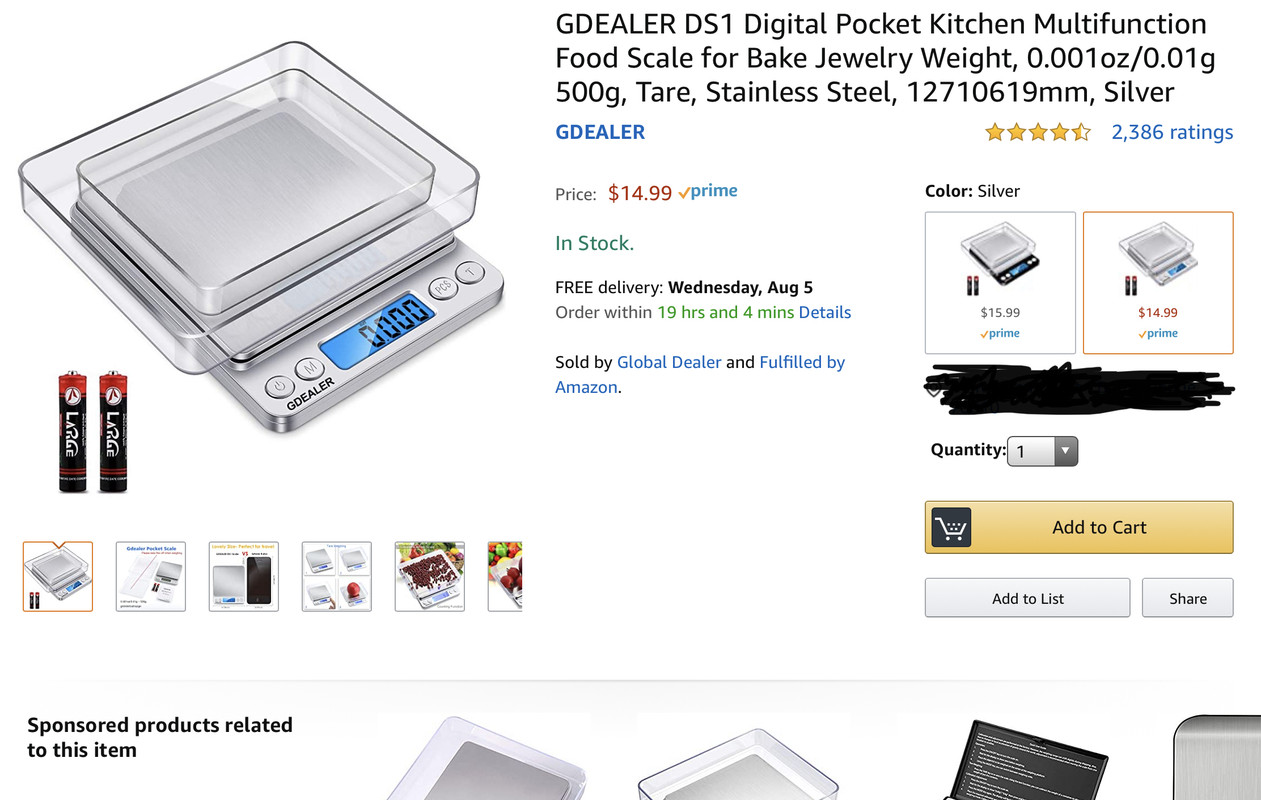Gdealer DS1 Digital Pocket Kitchen Multifunction Food Scale for Bake Jewelry Weight, 0.001oz/0.01g 500g, Tare, Stainless Steel, 12710619mm, Silver