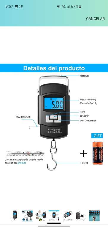 Amazon: báscula digital para equipaje con cinta métrica 
