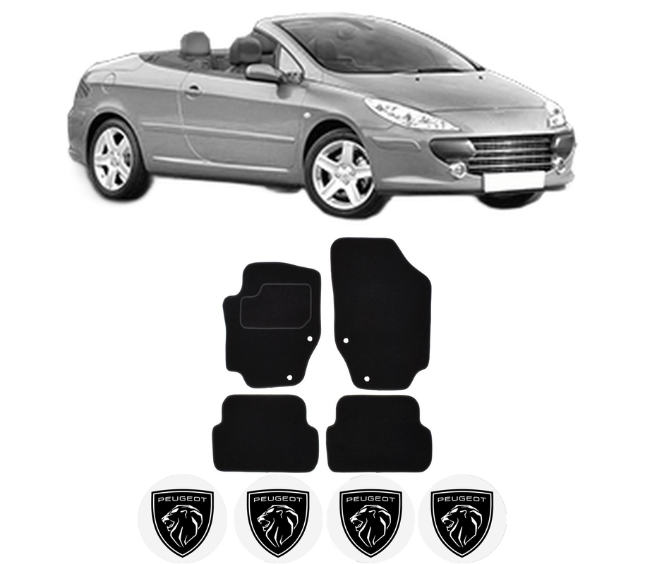 Set Covorase Presuri PEUGEOT 307 CC (3B) din 2003-2009, Auto, Material Textil Mocheta, 4 Stickere auto cu PEUGEOT