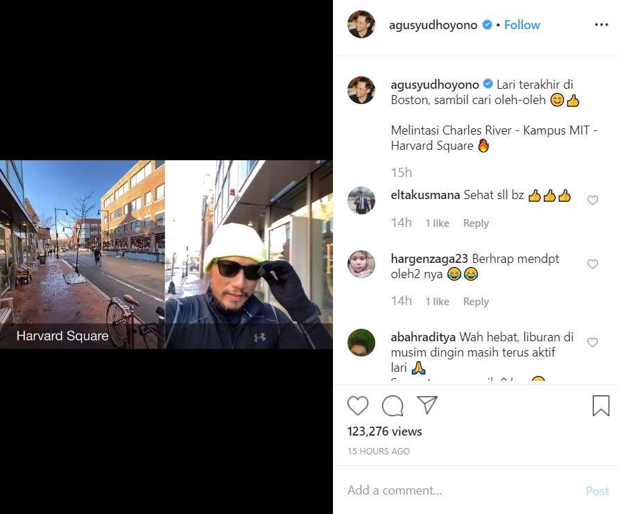 Agus Yudhoyono saat jogging di Boston, Massachusetts.
