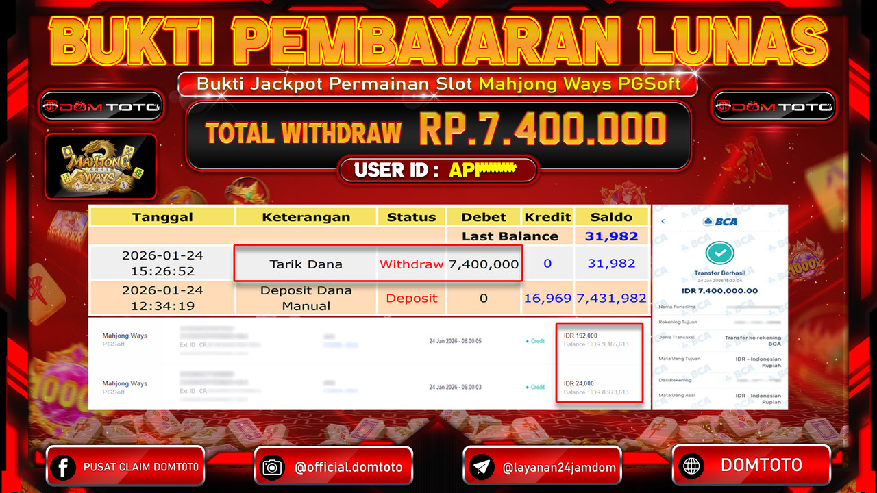 JACKPOT SLOT Mahjong Ways PGSoft 24 JANUARI 2026