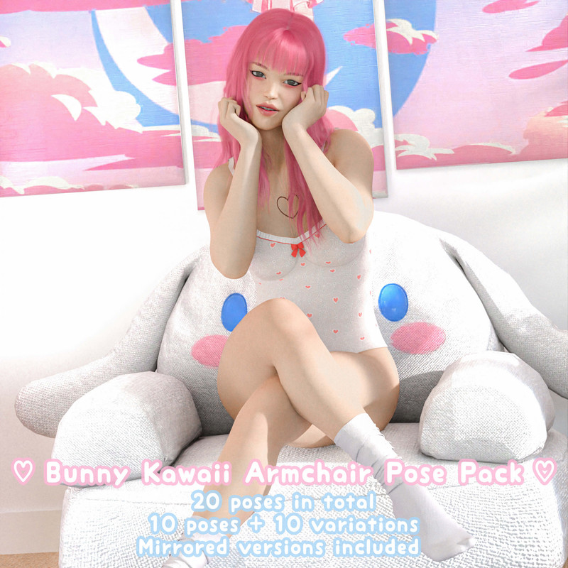 Bunny Kawaii Armchair Pose Pack for G8F