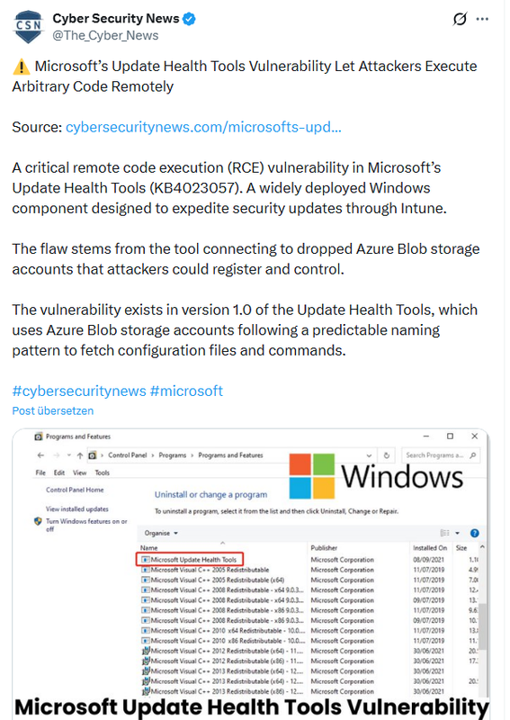 RCE-Schwachstelle in Update Health Tools