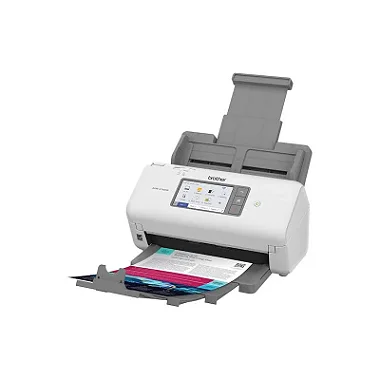 Visão detalhada do alimentador automático de documentos do ADS-4700W, mostrando a capacidade de folhas.