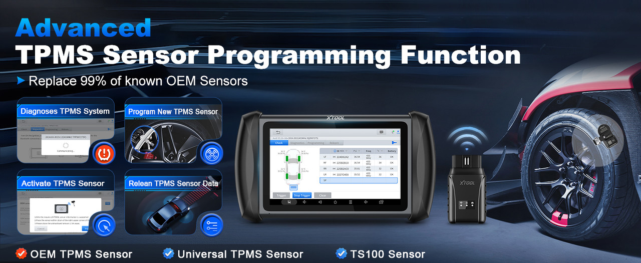 XTOOL IP819TP TPMS programming tool for universal and OEM TPMS sensors