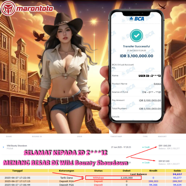 Bukti Kemenangan Member Marontoto Sebesar 3,100,000 JuTa