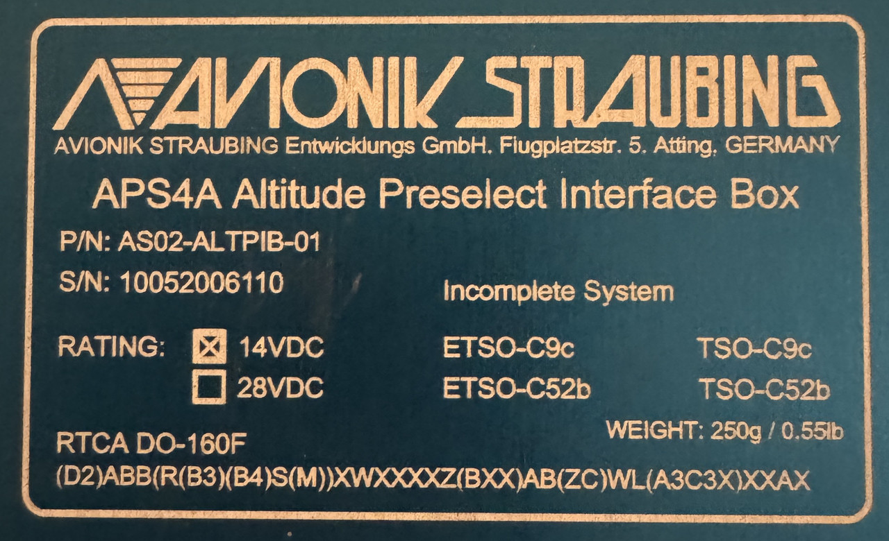 APS4A interface box, ID plate closeup