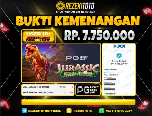 BUKTI KEMENANGAN 16 JULI 2025 JURASSIC KINGDOM 7 JUTA 