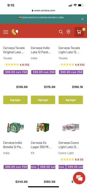 12 pack de cerveza en Soriana utilizando 250 puntos