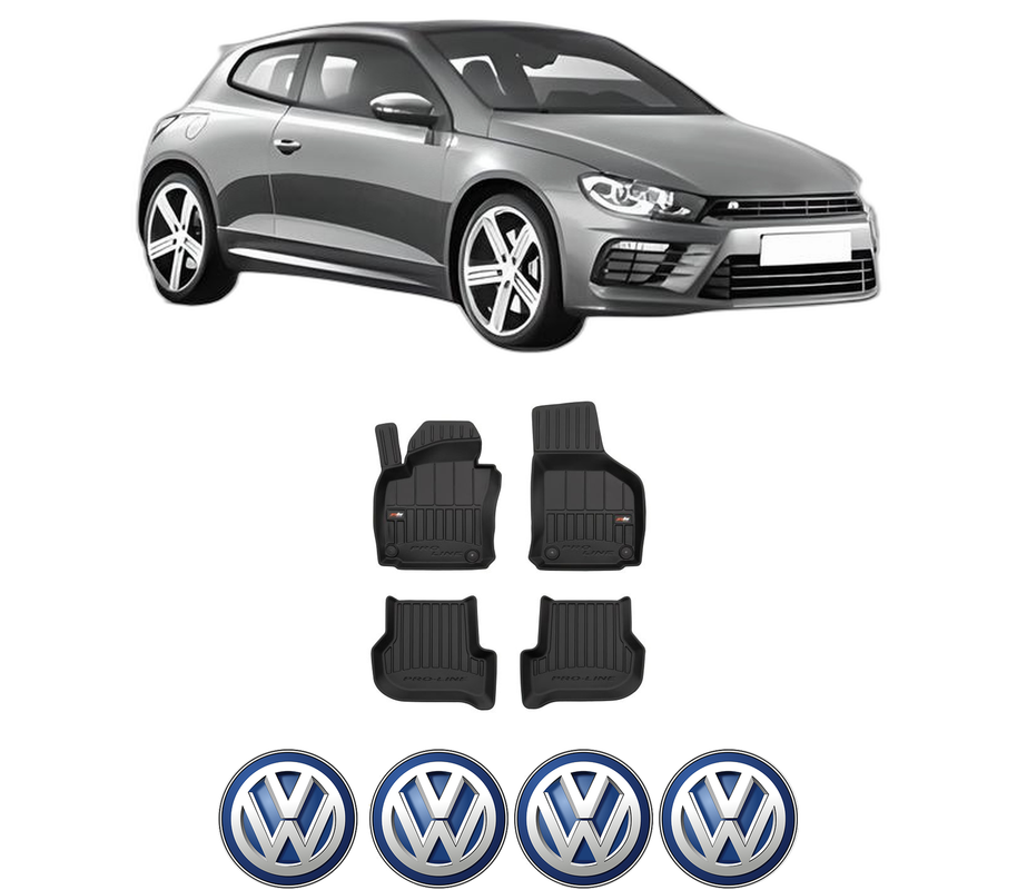 Set covorase presuri Volkswagen SCIROCCO III (137, 138) din 2008-2017, auto, din cauciuc thermoplastic, 4 Stickere auto cu Volkswagen