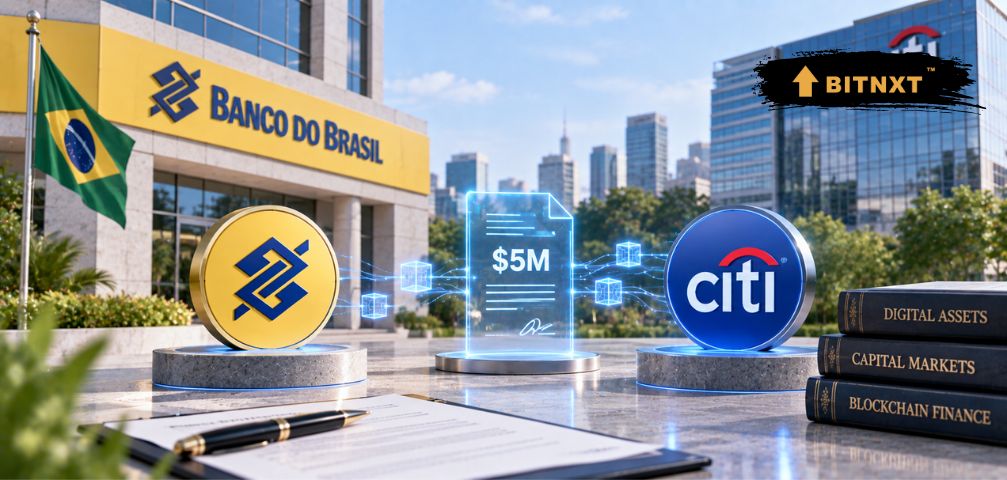 Banco do Brasil buys its first $5 million digital note from Citi using blockchain technology.
