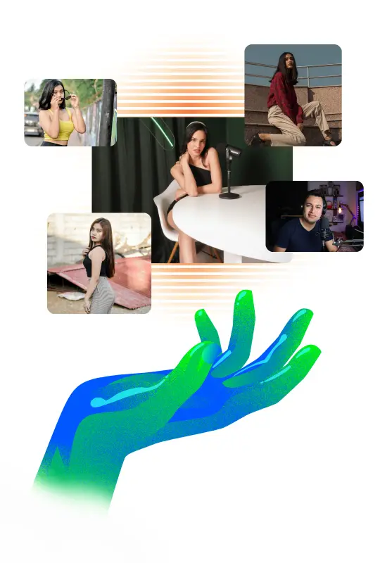 Colorful digital hand supporting influencers and podcasters, symbolizing the creator economy. Showcasing how we create authentic, human-centered ads for Instagram and Facebook that build trust and drive engagement
