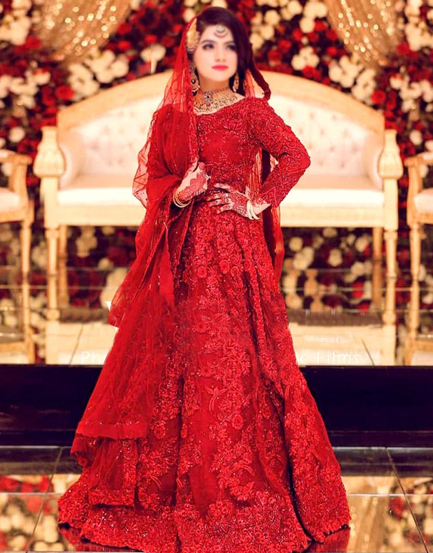 3D Handwork Heavy Embroidered Net Bridal Maxi Dress (58" Length)