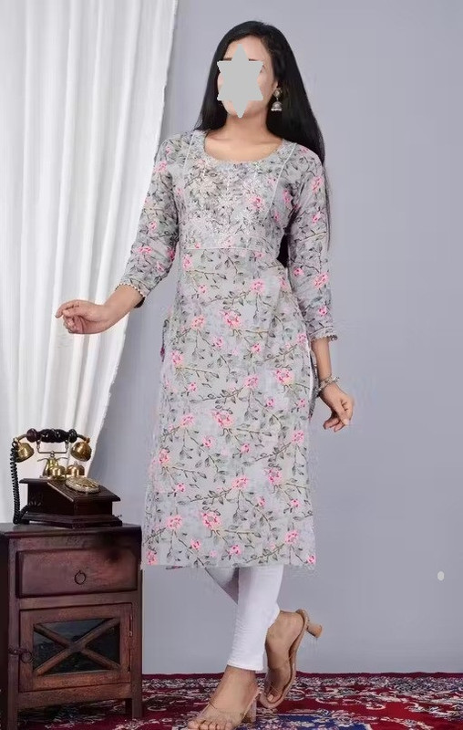 Women's Latest Design Casual Printed Grey Kurti For Office And Daily Use Color 1 (KS157)