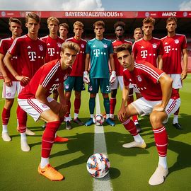 صورة لاعبي بايرن ألتسيناو وماينز في مباراة كرة قدم ودية تحضيرية للموسم الجديد | Image of Bayern Alzenau and Mainz players in a friendly football match, preparing for the new season