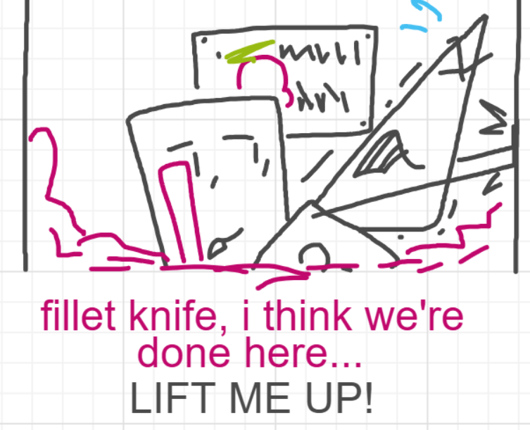 A panel from You're In Danger, Boy, episode seven of the Board Boards object show by Furretwalk/WalkingFurret.