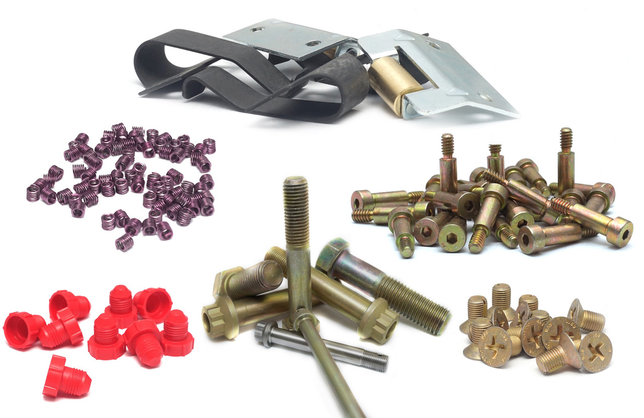 Manufacturing parts and hardware photographed on a white background for product marketing