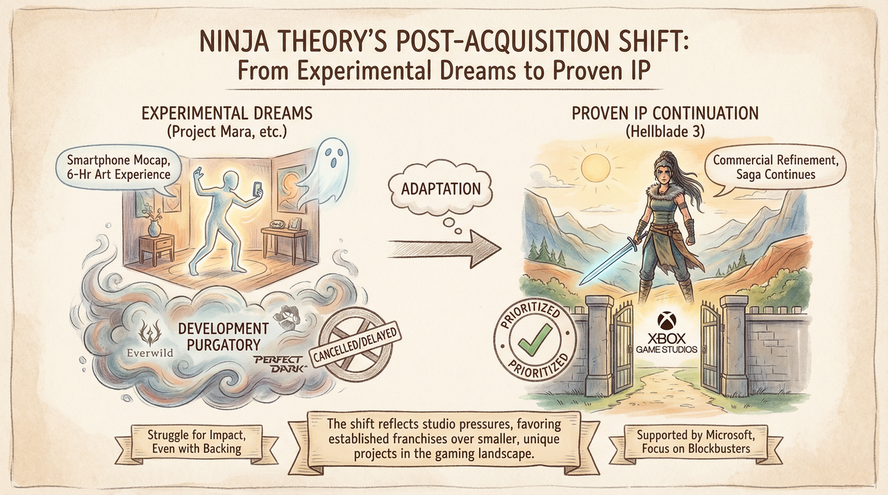 Ninja Theory Shelves Project Mara - Hellblade 3 Takes Priority After 6-Year Silence 1 Horror game development concept art representing shelved Project Mara